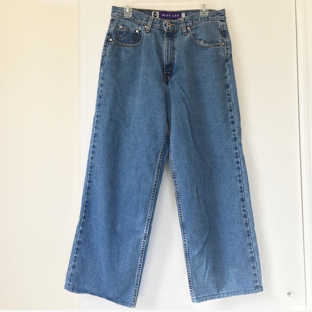Y2K Silver Tab High Waist Wide Leg Jeans